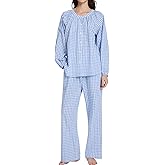 COZYPOIN Womens Gingham Pajama Set 2 Piece Cotton Plaid Button Down Puff Sleeve Shirt and Pants Lounge Set Cute Sleepwear