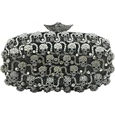 DJBM Women Rhinestone Skull Clutch Purse Halloween Gothic Evening Bag | Skull Rhinestone Minaudiere with Crystal Sparkle, Metal Frame and Chain Strap for Parties, Weddings and Special Occasions
