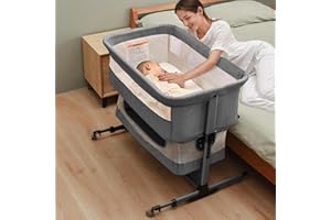 nordmiex 3 in 1 Baby Crib Bedside Crib,Baby Bassinet,Adjustable Portable Bed for Infant/Baby,Deep Grey
