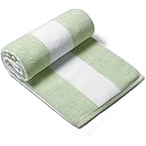 CLOWOOD Plush Oversized Beach Towel - Cotton 40 x 70 Inch Large Thick Grass Green Striped Cabana Pool Swimming Towel