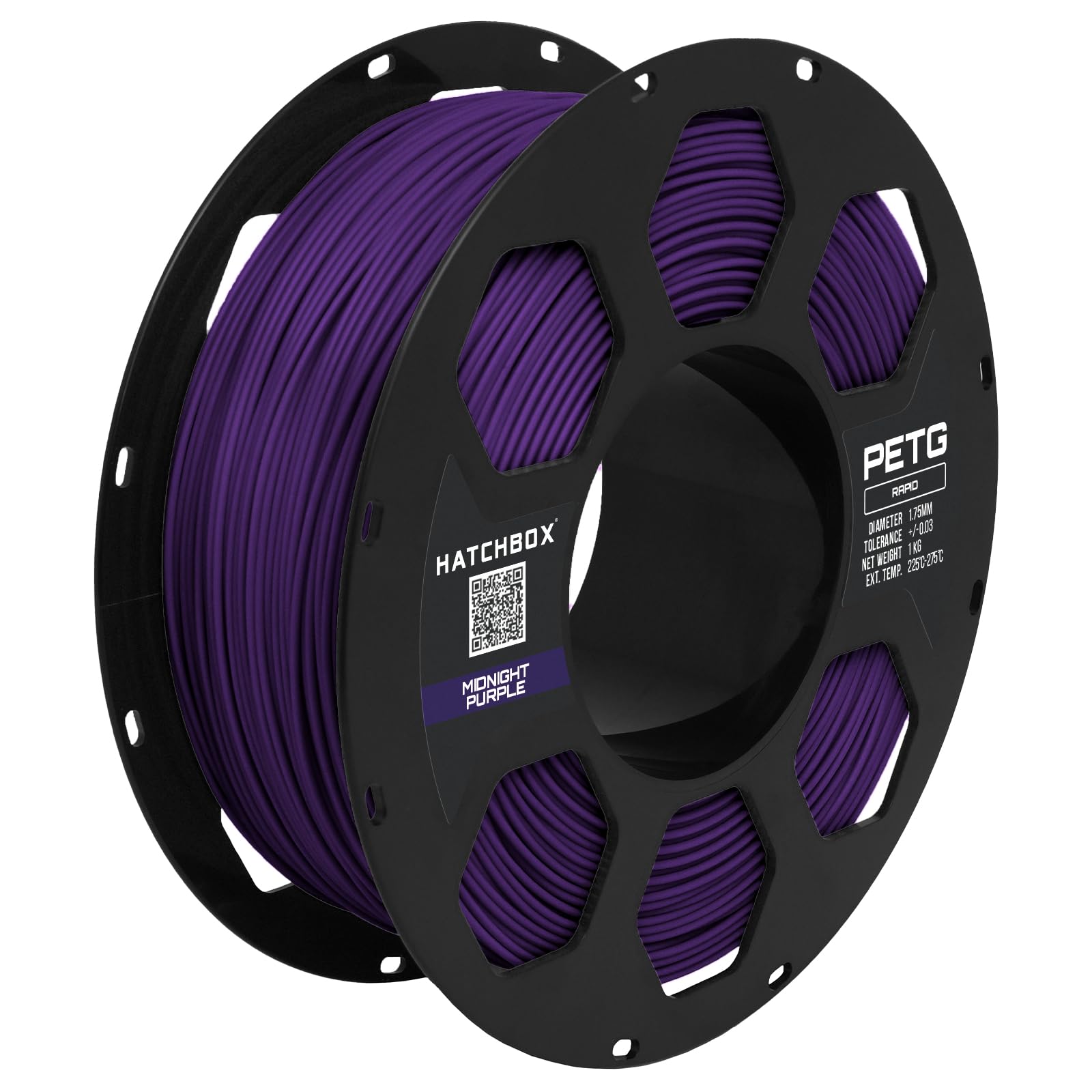 Photo 1 of HATCHBOX 1.75mm Midnight Purple High Speed PETG 3D Printer Filament, Dimensional Accuracy +/- 0.03 mm, 1 kg Spool, Compatible with FDM Printers for Fast, Precise Printing