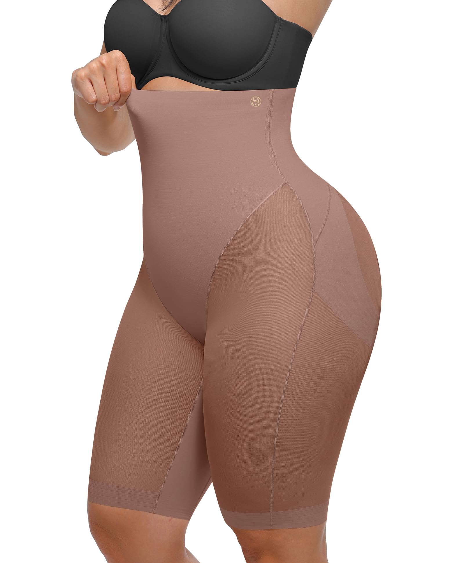 Photo 1 of SHAPELLX Tummy Control Shapewear for Women Butt Lifting Body Shaper Shorts High Waisted Panties (Mauve Brown Small)