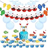 Gone Fishing Party Decoration Set for Boys - 2PCS Happy Birthday Banner with 21PCS The Big One Cake Topper and Cupcake Toppers - Little Fisherman Cute Fishing Theme First Birthday Party Supplies
