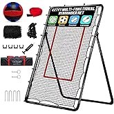 Volleyball Rebounder Net with Volleyball, Bungee Cords,Carry Bag and Neon Target, 5 Adjustable Angles Bounce Back Net for Volley Ball,Baseball,Improve Skills (4x7ft)