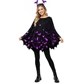 XXLOG Purple Bat Cape for Women, Halloween Bat Costume Poncho | Gold Foil Bat Print, Soft Breathable Polyester, Pull-Over Hooded Style, for Halloween Party &amp; Cosplay