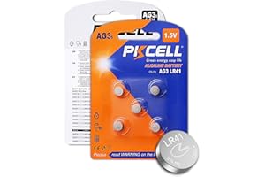 PKCELL AG3 1.5V Battery LR41 392 384 192 Button Alkaline Cell for Digital Thermometer- 5Count