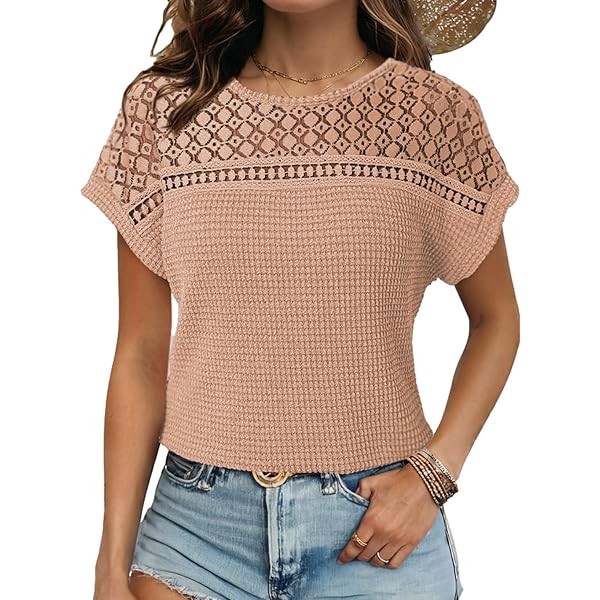SHEWIN Summer Tops for Women Trendy 2025 Casual Crewneck Short