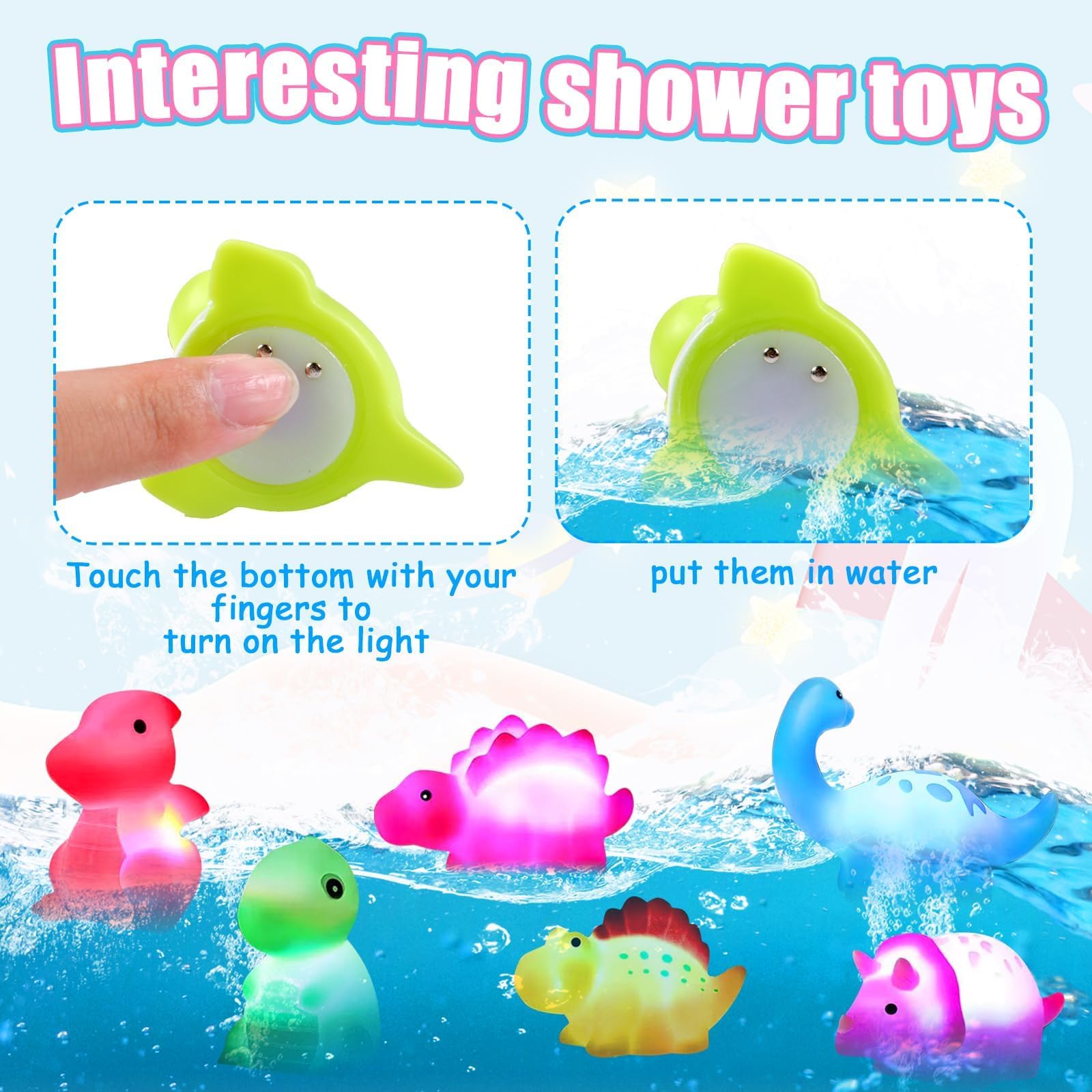 6 Stück Dinosaurier Badewannen Spielzeug Baby,Dinosaurier Schwimmendes Badewanne Spielzeug,LED Dinosaurier Badespielzeug Kinder,Wasserspielzeug Kinder Badespielzeug Baby Geschenk Badewannen Spielzeug 3