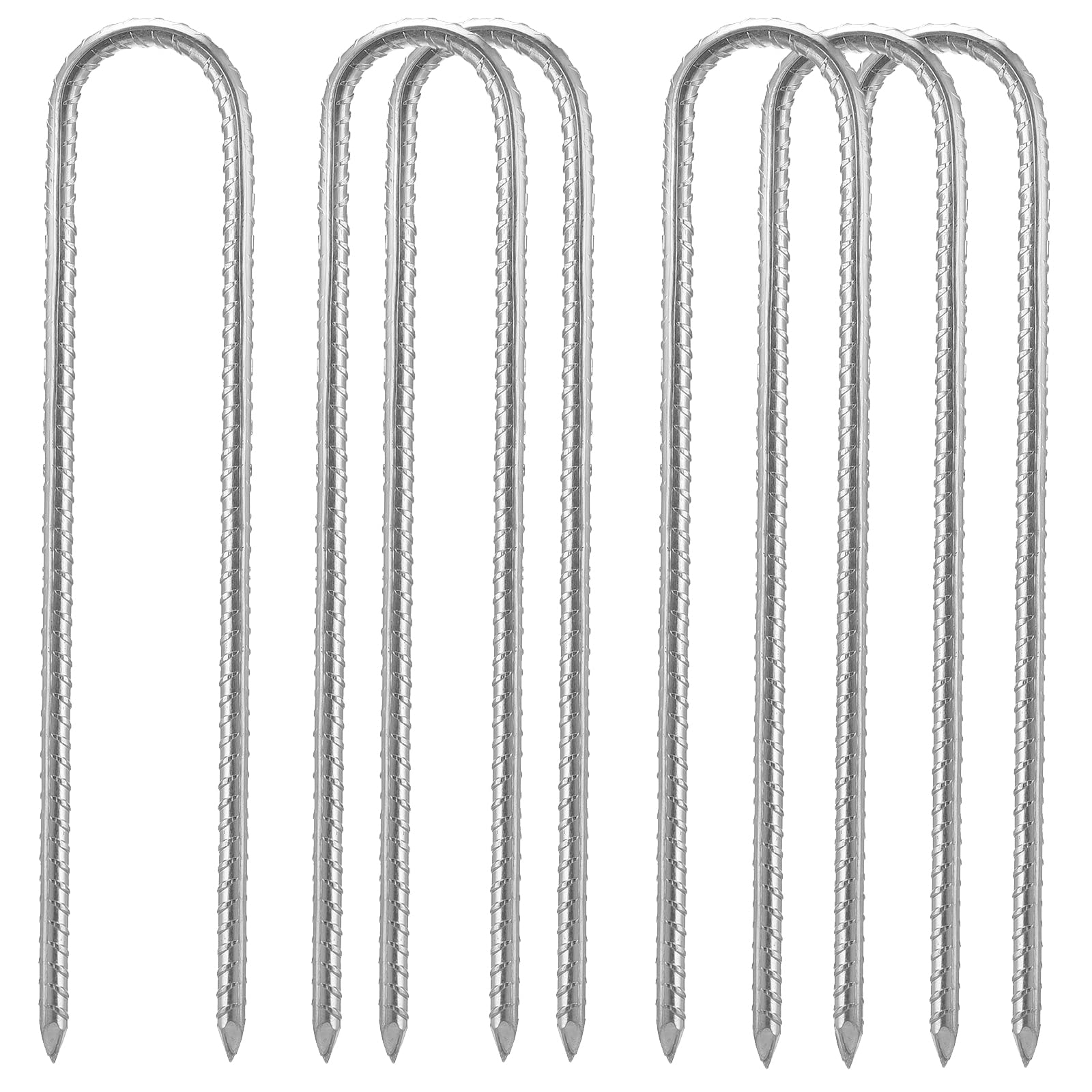 6 Pack Tent Pegs Metal Heavy Duty 12 Inch Galvanised Ground Rebar Stakes, U Shaped Trampoline Pegs Ground Anchor Pegs for Camping, Marquees, Bouncy Castle, Gazebos, Football Nets, Swing