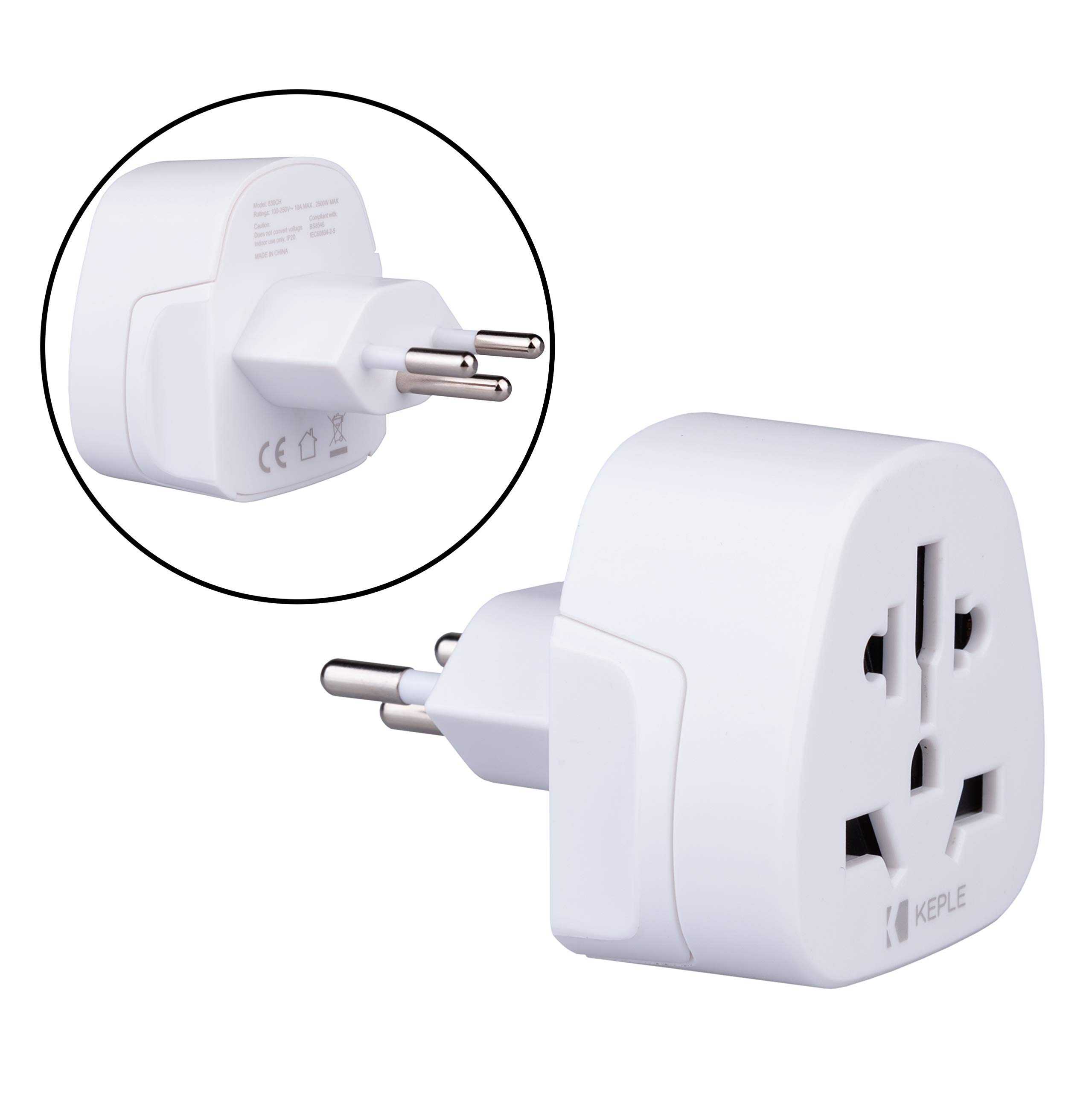 Swiss Switzerland CH Adapter Type J Plug - Keple Travel Adaptor for UK, US, EU, Australia, Asia, and Worldwide Sockets; Universal 3-Pin Prong International Power Adapter for Travel and Holiday