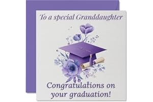Proud Congratulations Card for Granddaughter - Bursting with Pride - Purple Graduation Cap and Delicate Florals Design - 5.7 