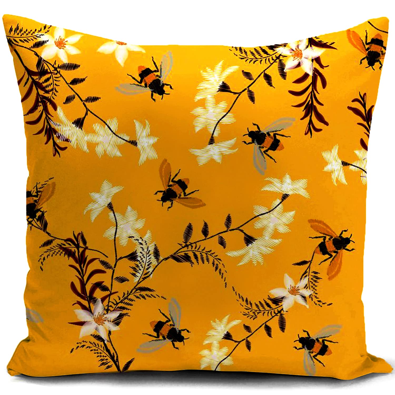 HUASHUZI Bee Cushion Cover Yellow Mustard Double Sided Printing Bee Gifts for Women Throw Pillow Case Outdoor Decor Home Garden Decorate for Livingroom Couch Patio Furniture Sofa 18"x18"(45x45cm) — image 1