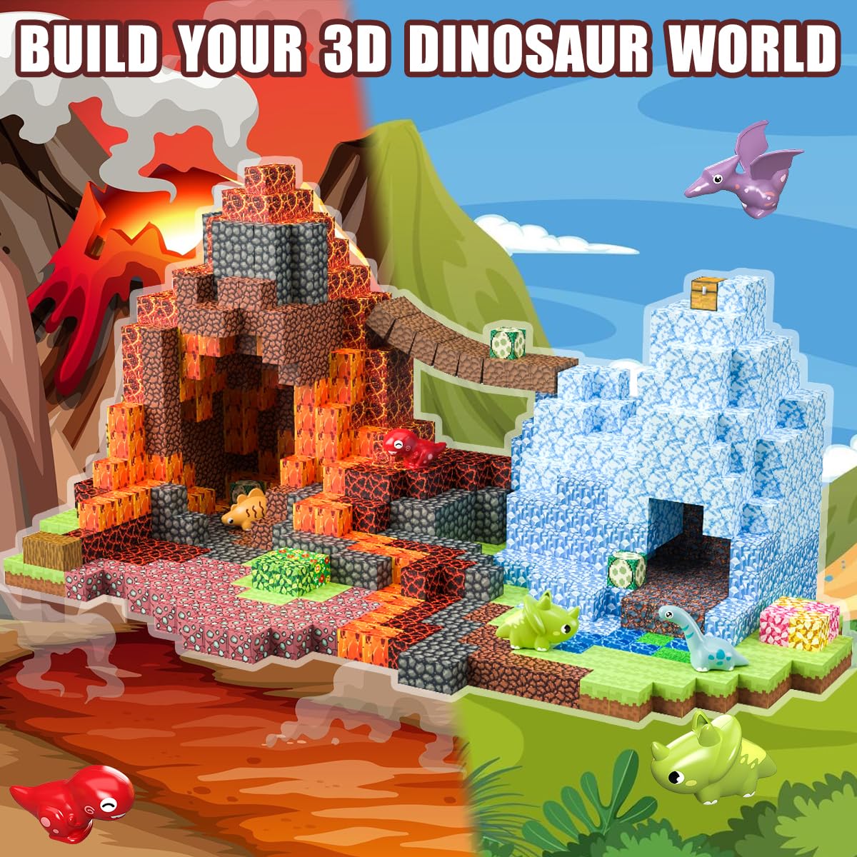 Magnetische Bausteine 205 Stück 2.5CM Dinosaurier Spielzeug Magnetic Building Blocks, Baue 3D Dinosaurier Welt Abenteuer Magnetspiel Kinderspielzeug Geschenke für Jungen Mädchen ab 3 5 6 7 9-12 Jahre 6