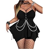 Verdusa Women's Plus Size Gothic Chain Peplum Camisole Tops Party Club Rave Ruched Top