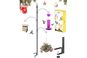 iBorn Shepherds Hooks for Outdoor Clamp On Deck Hook for Bird Feeder 45 Inch Heights Feeder Hangers for Deck Railing Hummingbird Feeders Hanging Tri-Hooks 2024 New (Feeders are Not Included)