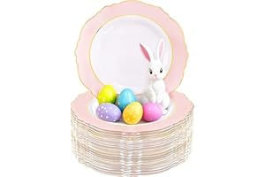 WDF 60pcs Pink Plastic Plates - 10.25inch Baroque Pink And Gold Disposable Dinner Plates for Upscale Parties &Wedding-Special for Wedding, Party,Easter, Mother’s Day