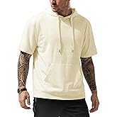 JMIERR Mens Short Sleeve Hoodie Cotton Hooded T-shirts Lightweight Solid Sweatshirts with Pocket