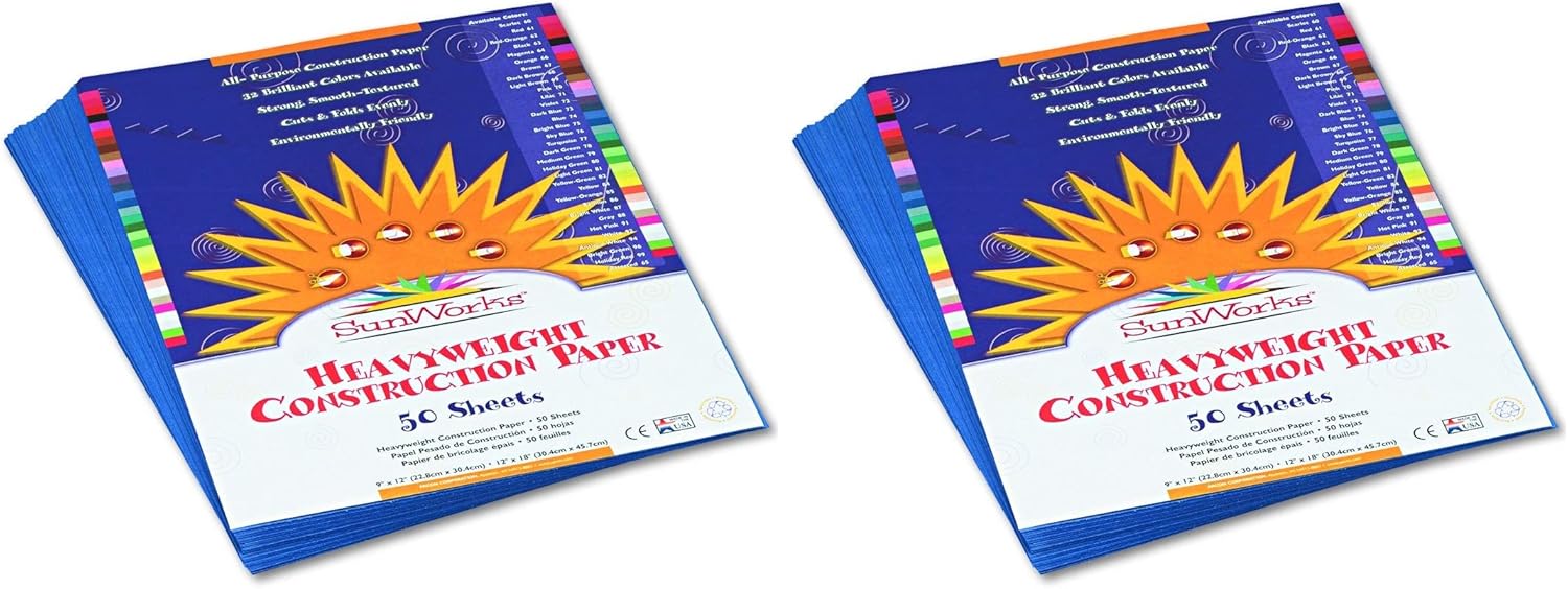 SunWorks 7403 Construction Paper, 9" x 12", 50 Sheets/Pack, Blue : White Construction Paper : Office Products
