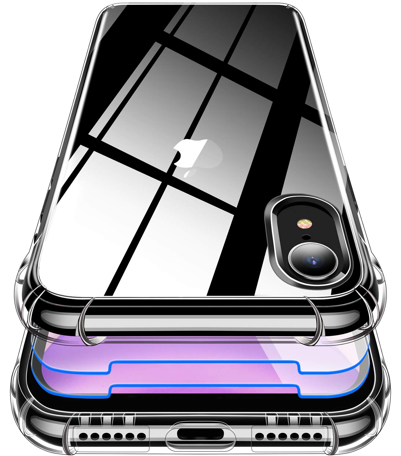 Garegce Case Compatible with iPhone XR Case, Transparent Case for iPhone XR with 2 Pack Tempered Glass, Shockproof Silicone Bumper Protection Cover Compatible with iPhone XR – 6.1 Inches – Black