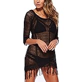 Wander Agio Beach Swimsuit for Women Sleeve Coverups Bikini Cover Up Net Slit Dark Beige