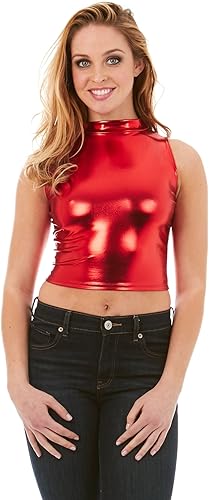 Download Red Hanger Women's Tank Top - Metallic Wet Look Mock Neck ...