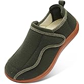 JOINFREE Women Men House Slippers Indoor Slip On Wide Fit Diabetic Shoes Adjustable, Non-Slip Cozy Comfort Home Slippers Shoes for Swollen Feet, Edema, Elderly, Preganant Army Green Size 12