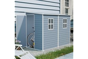 4 x 8 FT Outdoor Storage Shed with Floor, Large Outdoor Backyard Garden Resin Storage Shed with 2 Windows & Lockable Door, Wa
