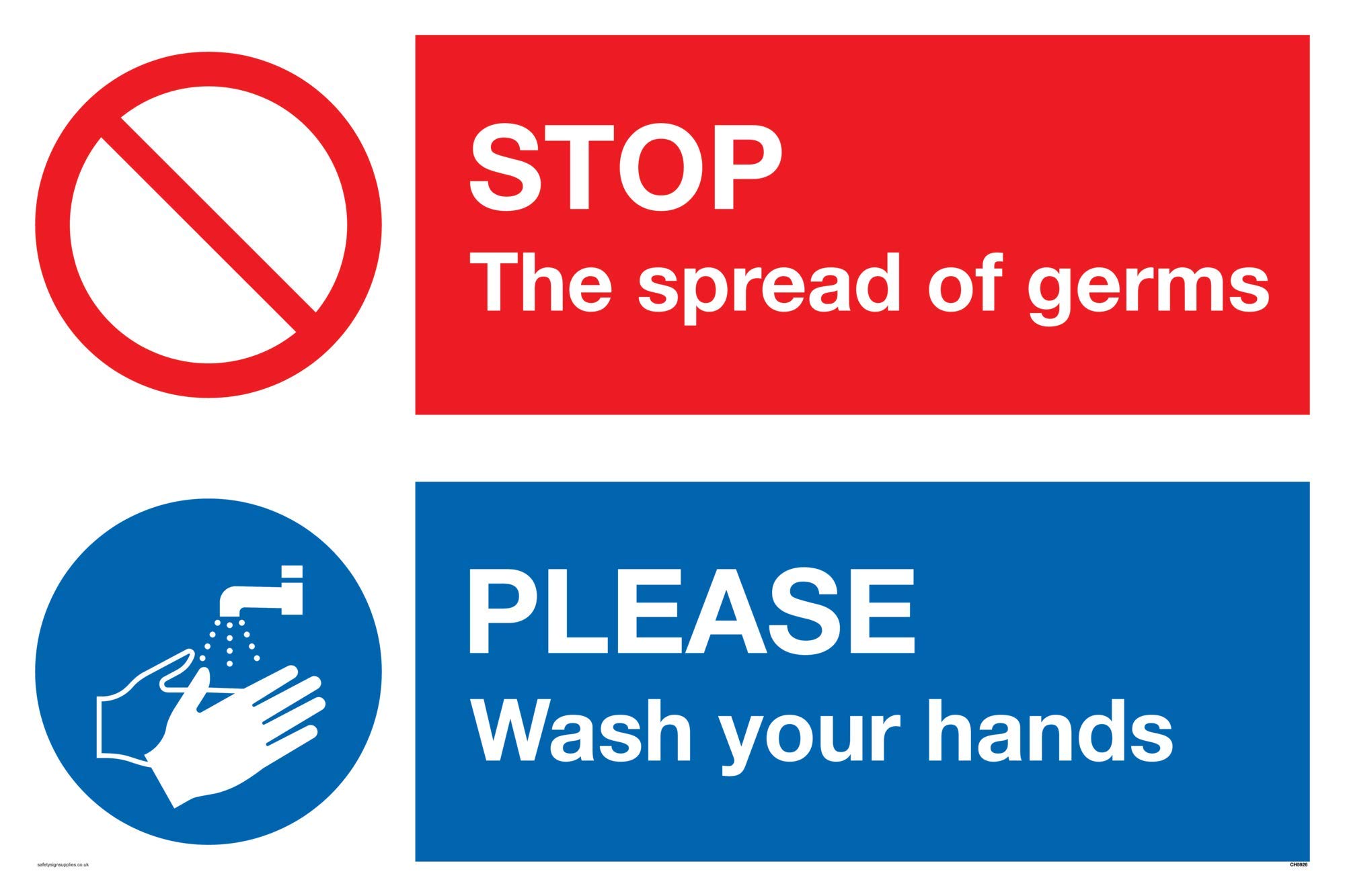 STOP germs PLEASE wash your hands sign - Plastic Semi-rigid 1mm