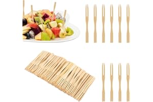 300pcs Mini Appetizer Forks, Single Use Cocktail Fork Tiny Bamboo Fruit Forks Two Prongs Wooden Toothpicks Small Food Picks f