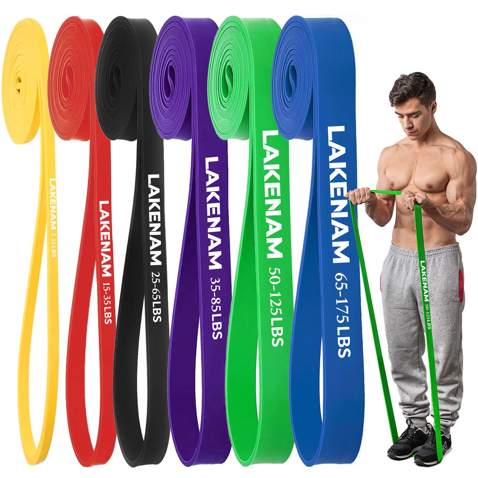 Photo 1 of *** SET OF 3 *** LAKENAM Resistance Bands Set, Exercise Workout Pull Up Assistance Bands with 6 Resistance Levels, Muscle Training Straps for Fitness, Working Out, Body Stretching, Physical Therapy, More