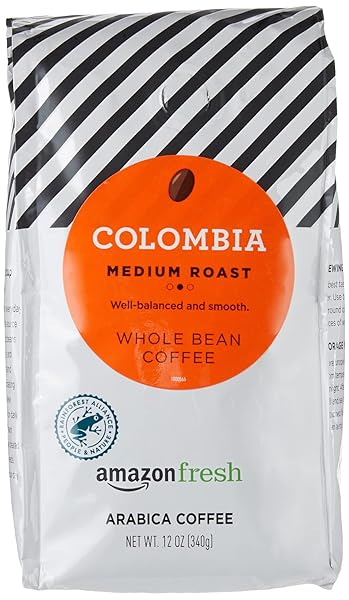 AMAZON FRESH COLOMBIA WHOLE BEAN COFFEE, MEDIUM ROAST,...