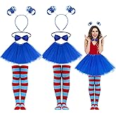 AIHSUMC Halloween Costume Accessories Include Womens Tulle Tutu Headband Bow Ties Stretchy Striped Socks for Adults Cosplay