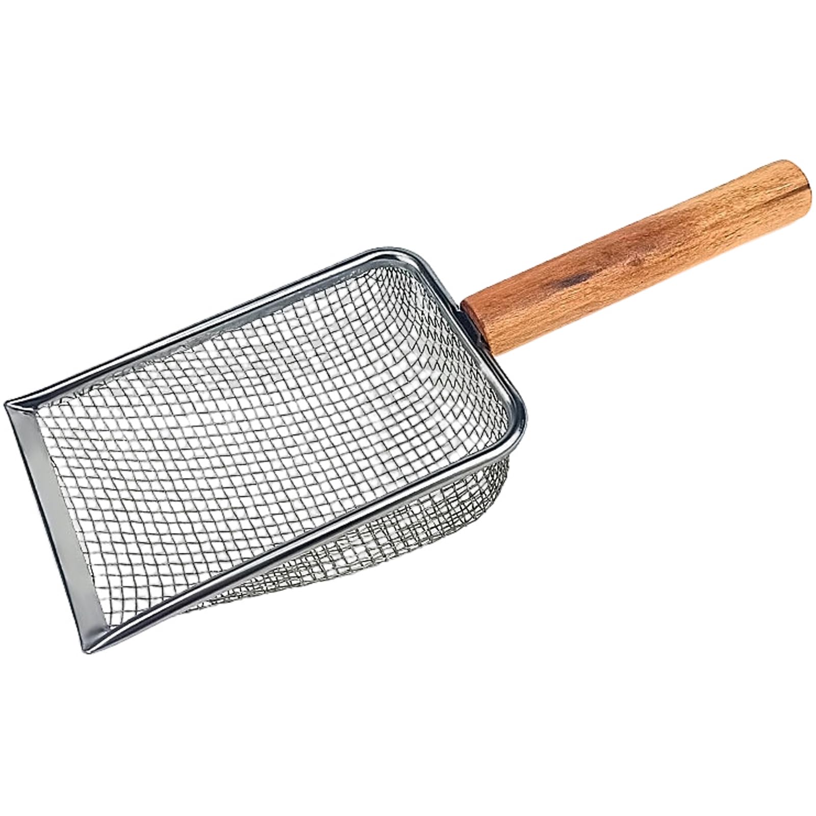 PLUSHCEWT Cat Litter Scoop Cat Poop Scoop,Sand Sifter Scoop,Stainless Reptile Mesh Poop Scoop Litter Cleaner Corner Scoop Pet Litter Cleaning Tool for Cat Dog Rabbit Lizard (Wooden handle, 1)