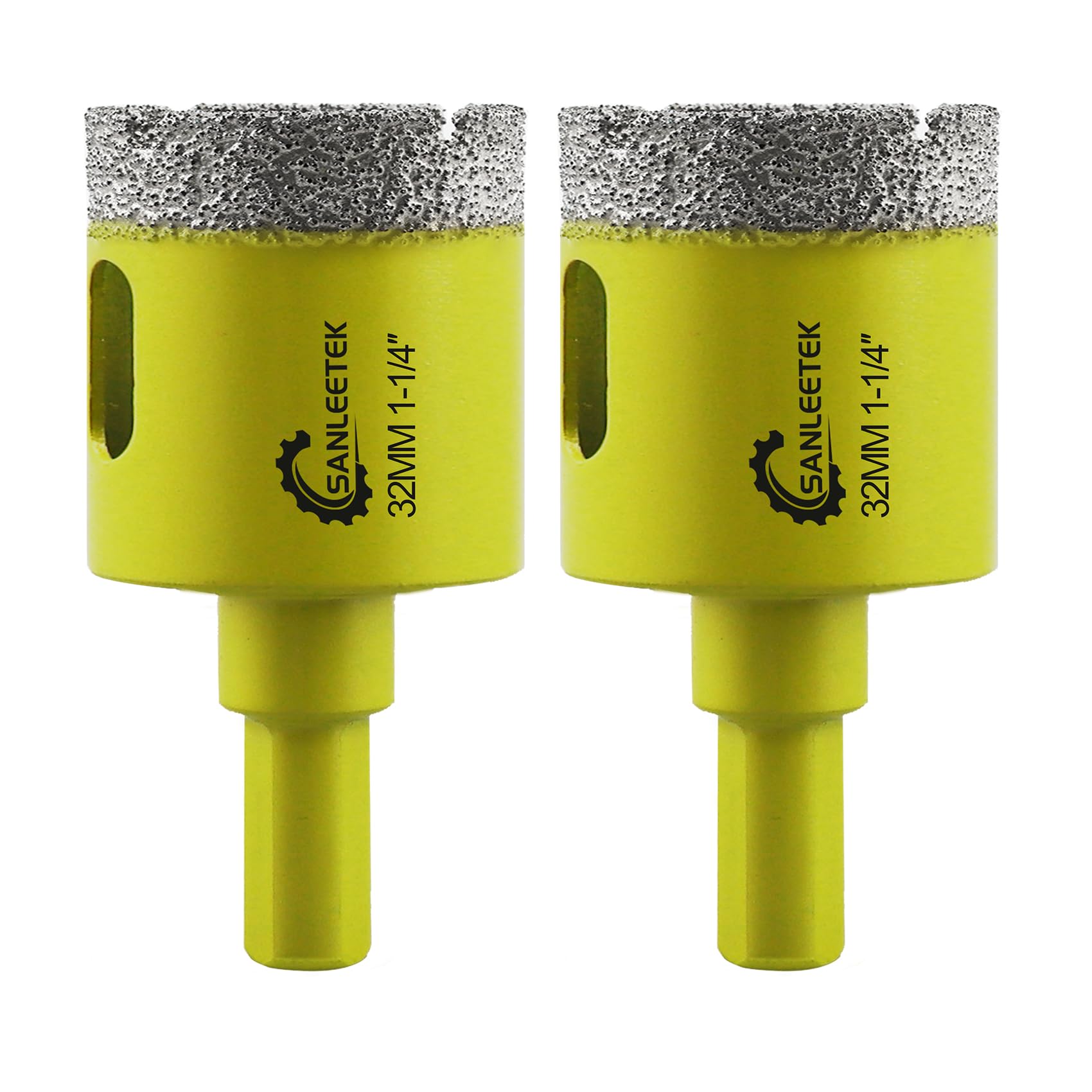 Dry Diamond Core Drill Bits - 2pcs 32mm SANLEETEK Hole Saw with Triangle Shank for Ceramic Porcelain Tile Granite Marble Quartz Stoneware — image 1