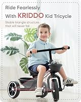 KRIDDO Kids Tricycle 18-36 Months to 5 Years Black Trike Safety Wheelbase view 2
