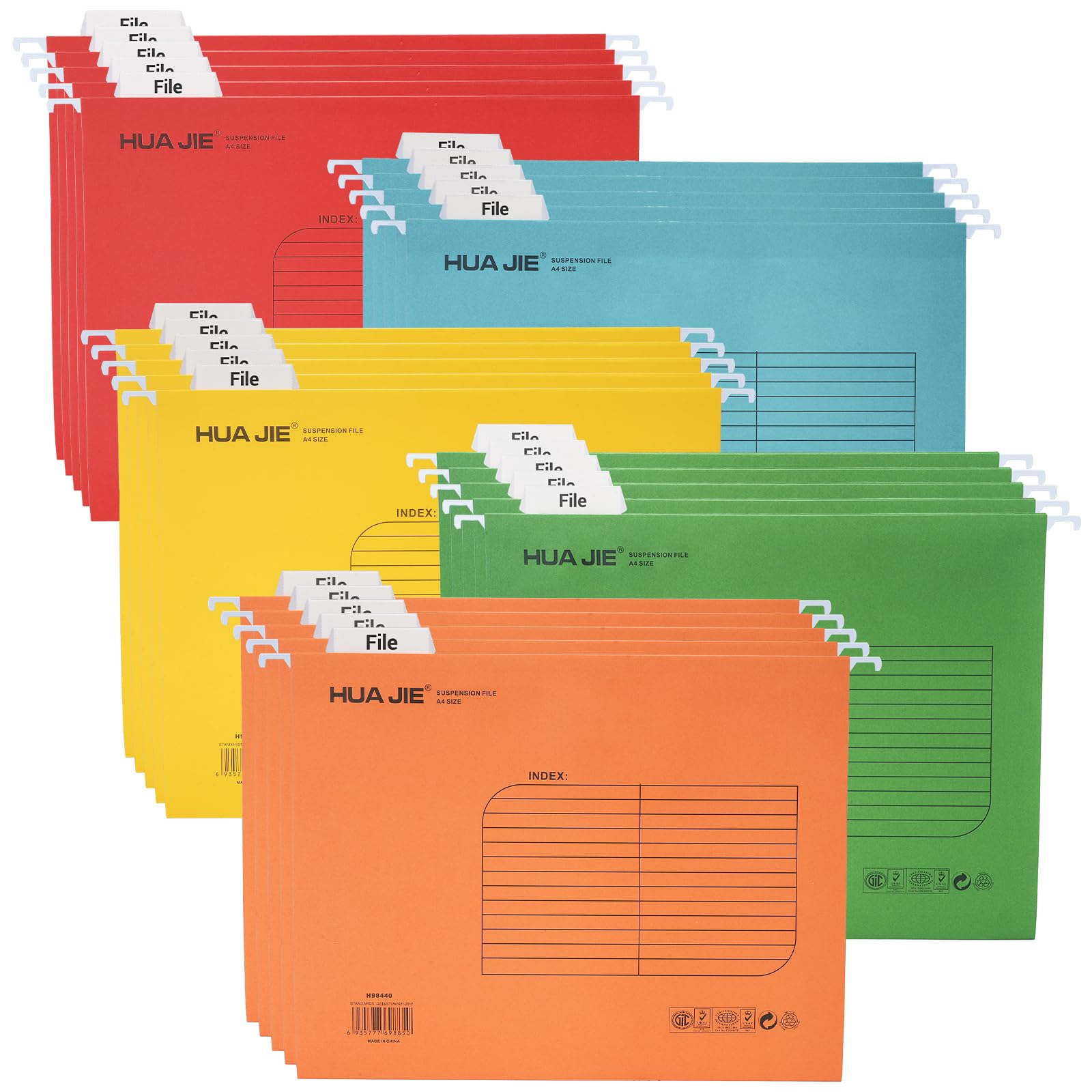 Hiziwimi A4 Suspension Files, 25 Pcs 5 Colors Filing Cabinet Suspension Files, Paper Hanging Files for Filing Cabinet with Tabs and Card Inserts, for Office Home Desktop File Organization and Storage