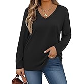 IN'VOLAND Womens Plus Size Long Sleeve Shirts V Neck Basic Tee Tops Loose Fit Fall Outfits for Women 1X-5X