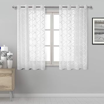 Amazon Com Dwcn Geometric Lace White Sheer Curtains Faux Linen