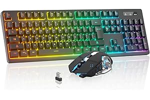 MENGZILI Wireless Gaming Keyboard and Mouse Combo - RGB Backlit,Rechargeable Wireless Keyboard and Ergonomic Backlit Mouse,Wireless Keyboard and Mouse for Gaming Work,Long-Lasting Built-in Battery (Black)
