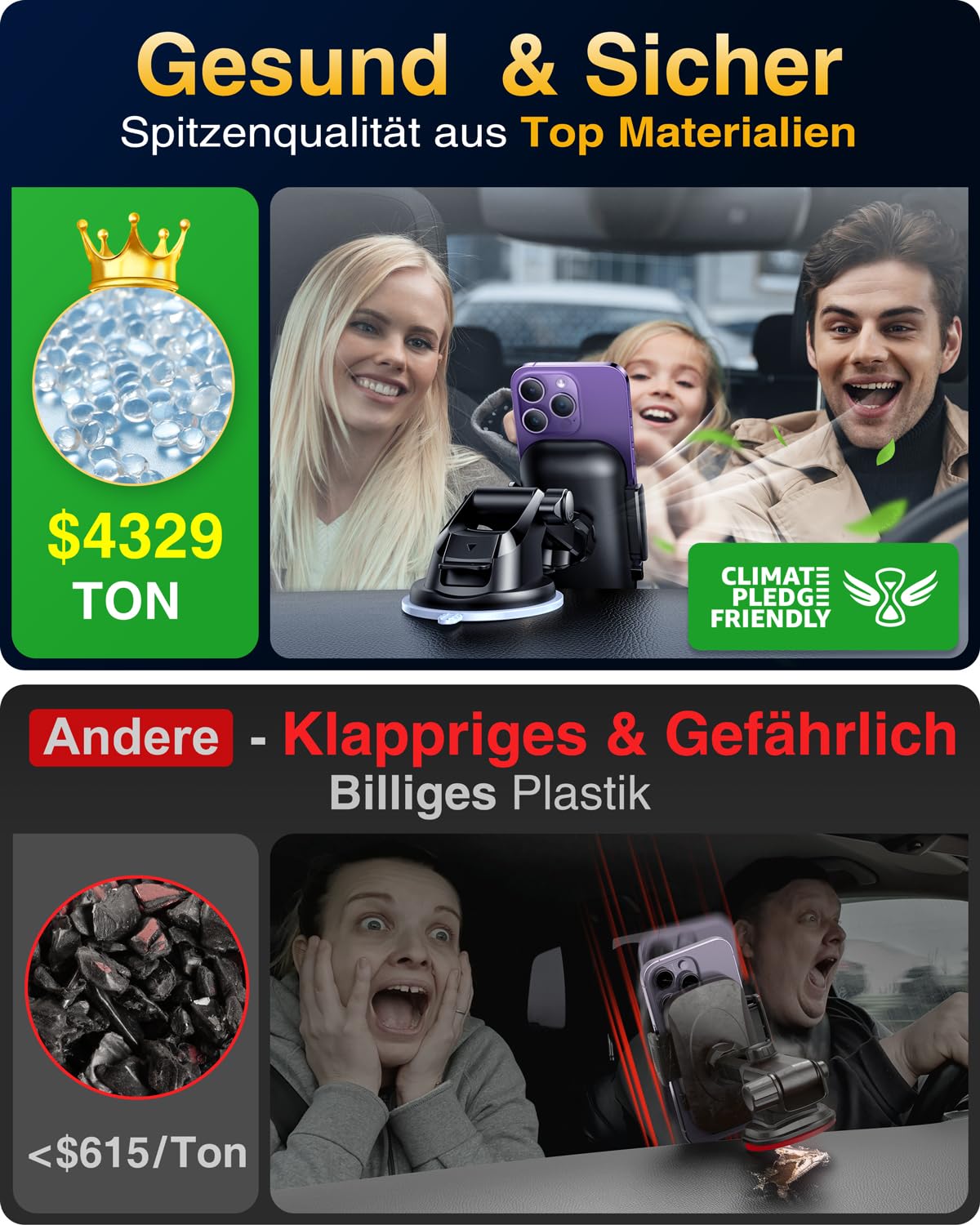 VANMASS 2026【Militär-Klasse】Handyhalterung Auto Upgrade【Stärkste Saugnapf & Lüftungshaken】4 in 1 Handy Halterung Auto 360° Drehbar Handyhalter Auto Armaturenbrett Scheibe Wand für iPhone Samsung usw 8