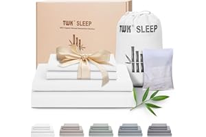 TWK Luxury Sheet Set, Genuine 100% Organic Viscose Derived from Bamboo, Cooling & Breathable, Silky Soft, Bedding Sheets & Pillowcases (White, King(78 * 80 * 15))