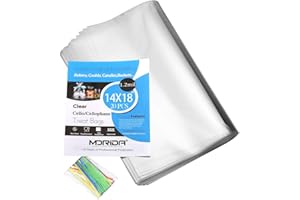 MORIDA 20 Pcs 14x18 inch Cello Cellophane Treat Bags Clear Flat for Gift Wrapping, Bakery, Cookie, Candies, Dessert, Baskets Packaging with Color Twist Ties