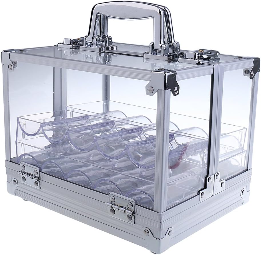 Bonarty 600Pcs Chip Clear Acrylic Poker Chip Locking CarrierIncludes 6