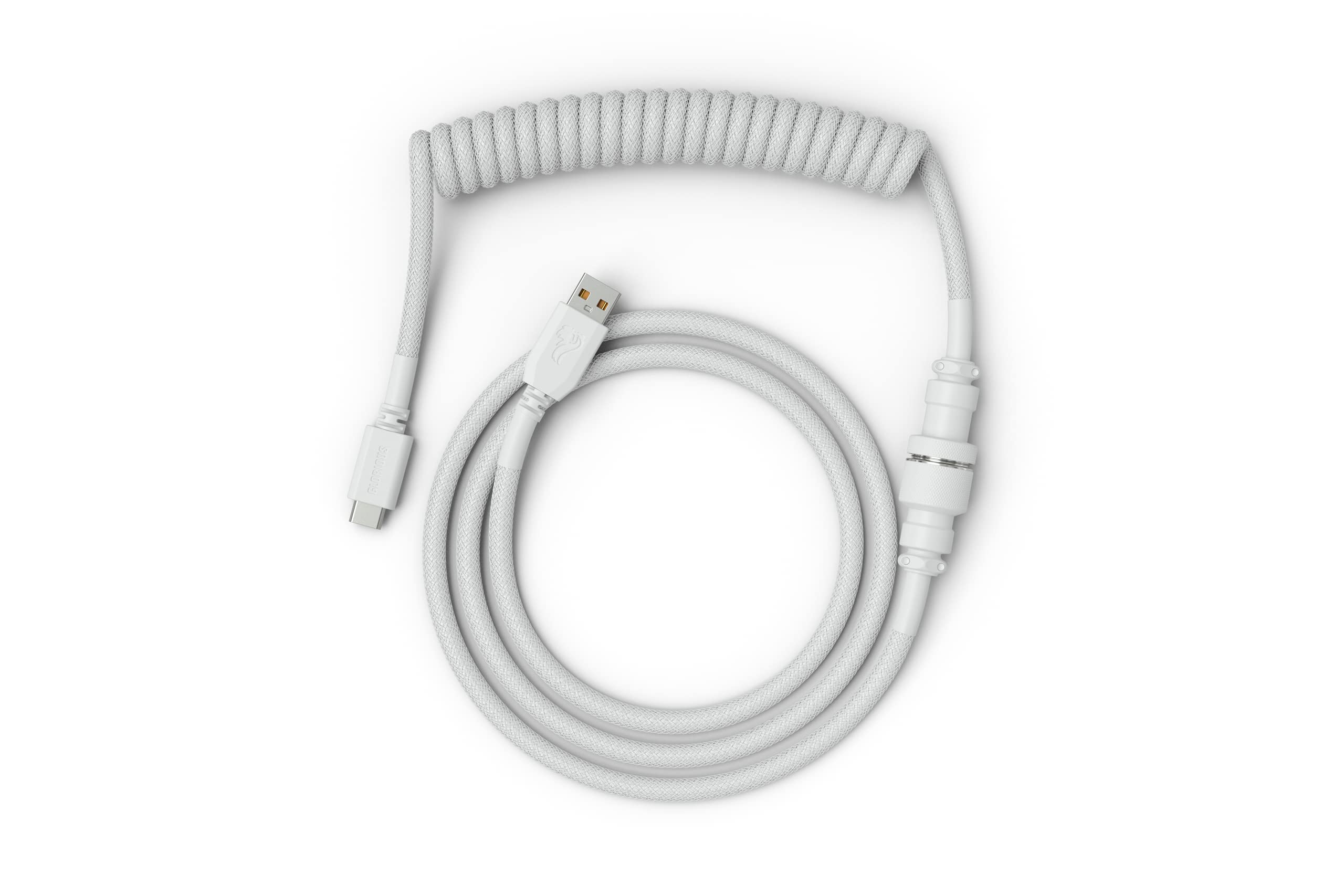 Glorious Coiled Keyboard Cable – USB C Artisan Braided Cables for Mechanical Gaming - Custom (White)