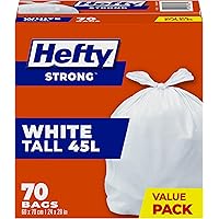Hefty™ Garbage Bags, Strong Tall 45 Litres White Kitchen, Easyflaps™, Value Pack 70 Bags