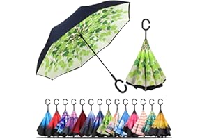 LLanxiry Inverted Umbrella, Windproof Reverse Umbrella with C‑Shaped Handle, Self-Standing, Double‑Layer Canopy for Car, Travel & Everyday Use