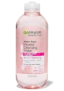 Garnier SkinActive Micellar Cleansing Water with Rose Water and Glycerin, All-in-1 Hydrating, For Normal to Dry Skin, 13.5 Fl Oz