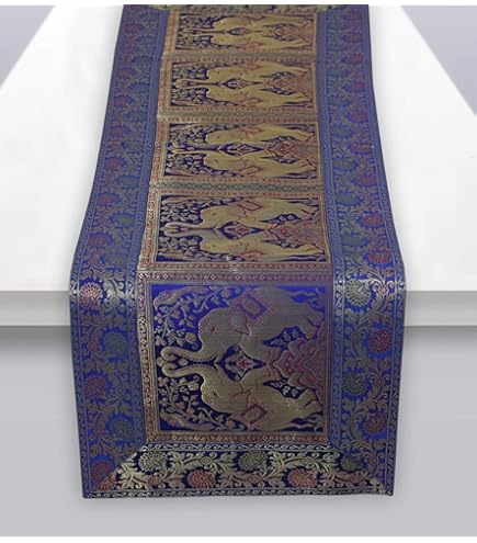 IGH Silk Cheesecloth Table Runner - 80x14 Inch Elephant Embroidered Ari Zari, Pink 9 thumbnail image
