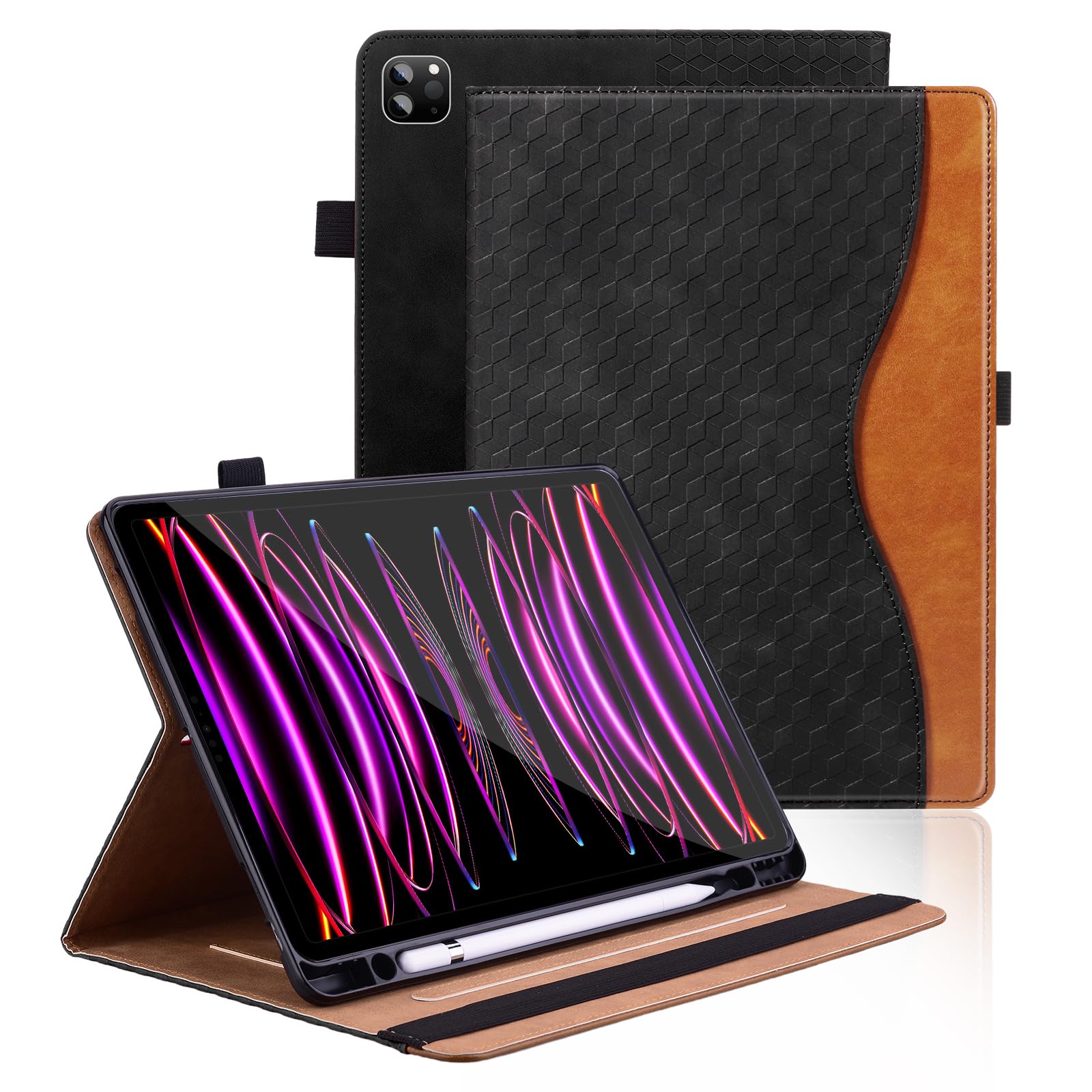 Vkooer Case for iPad Air 11'' M2 (2024), iPad Air 5th/4th with Pencil Holder - 2022/2020 10.9'', iPad Pro 11 inch 4th / 3th/2t /1th Leather Folio Cover with Auto Sleep/Wake Multi Angle Stand - Black
