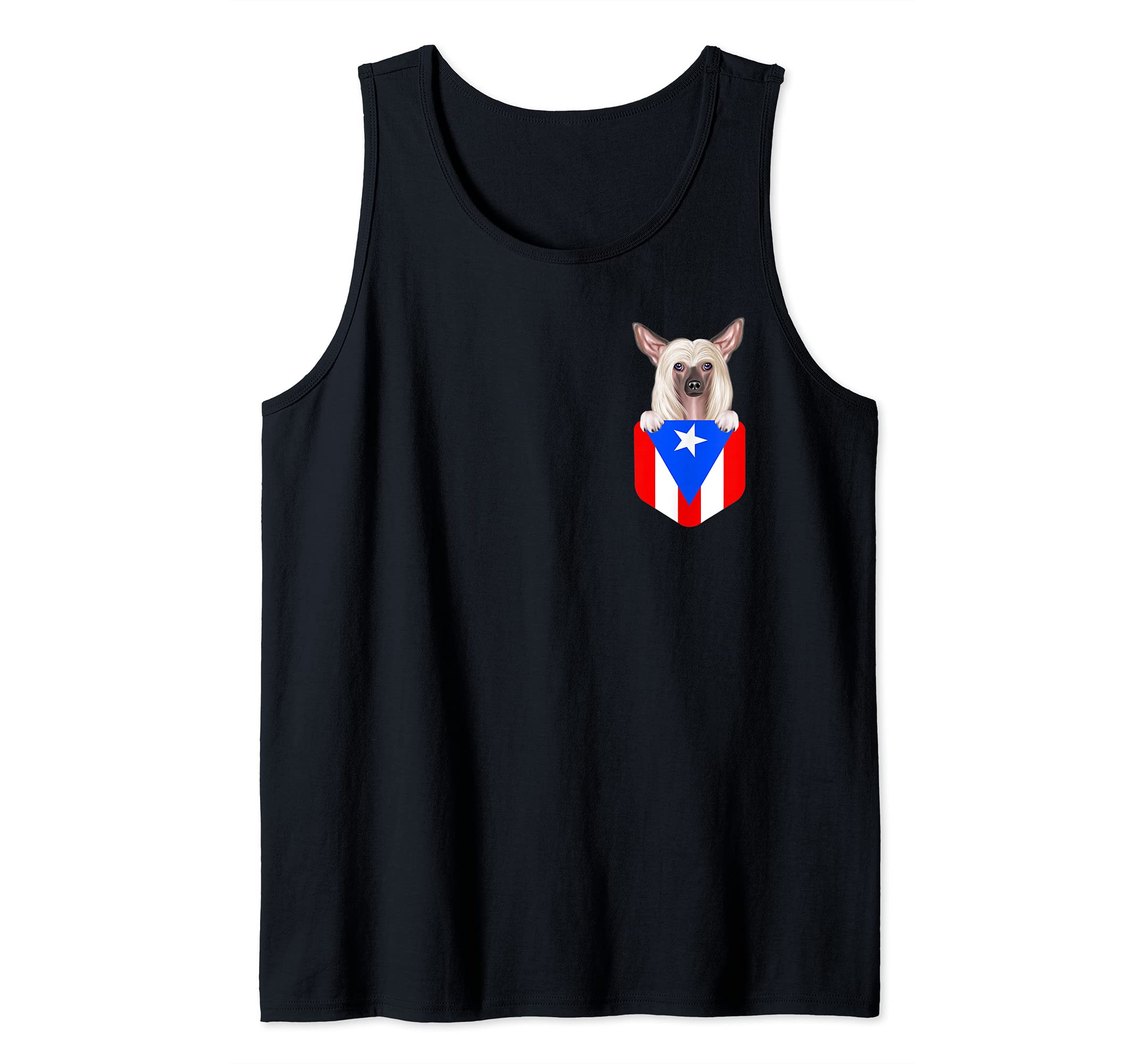 Puerto Rico Flag Chinese Crested Dog In Pocket Tank Top